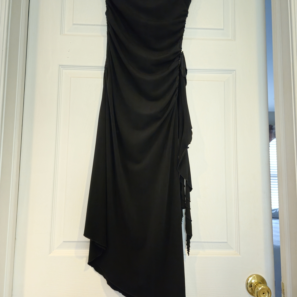 XOXO Elegant Black Draped Midi Dress